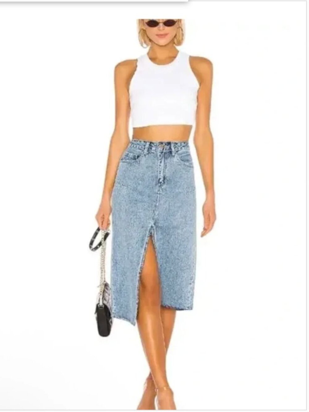 Anthropologie Pistola Alice Midi Denim Split Front Brooklyn Midi Skirt 26 - Picture 8 of 9
